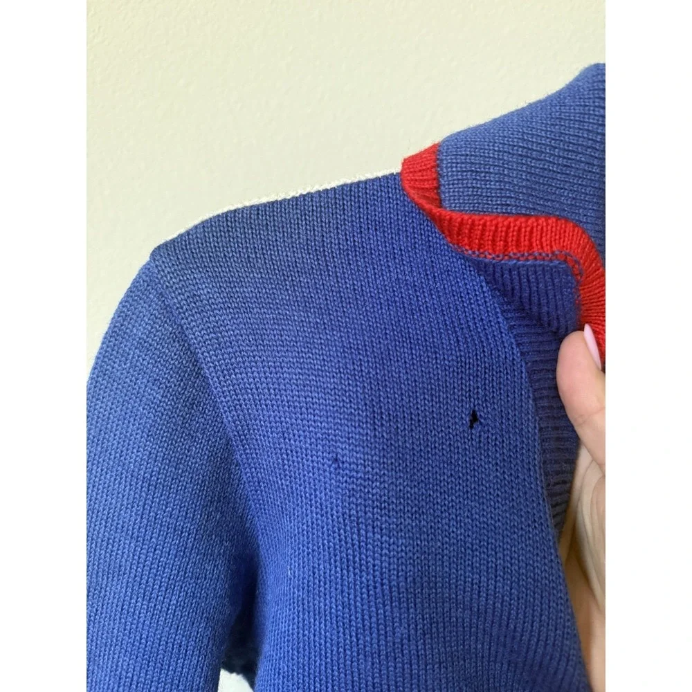 Vintage Cougars Cheerleader Sweater Blue White V-Neck Knit C Clifton SZ XS/S 60s - Picture 4 of 5